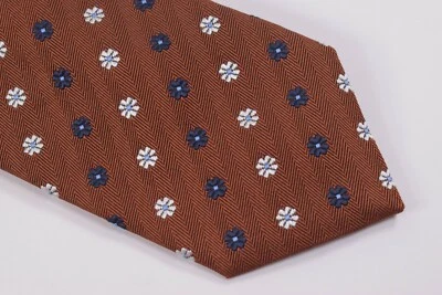 Corbata Cuello Altea Nueva con Etiquetas Naranja Oscuro con Flores Azules y Blancas Mezcla Seda Foto 1 de 4