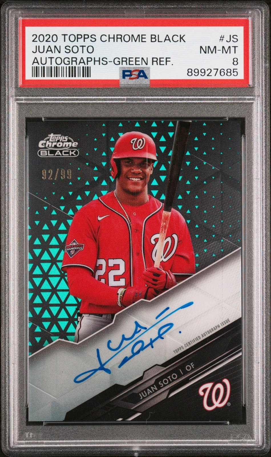 2020 Topps Chrome Black Auto #JS Juan Soto Green Refractor  /99