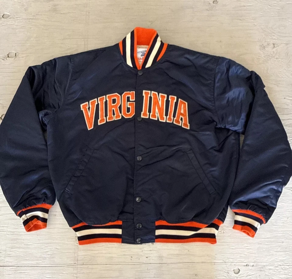 Vintage 80s NCAA Starter University Of Virginia Cavaliers UVA Satin Jacket Sz L - Image 1 of 4