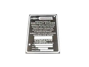 DATA PLATE FITS TO VINTAGE CLASSIC CHEVY CHEVROLET TRUCK 1957-1959 #V402-8 - Picture 1 of 5