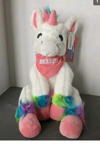 NEW Ohio State Buckeyes Rainbow Unicorn Plush Stuffed Animal w/ Bandana 12" FOCO Cover