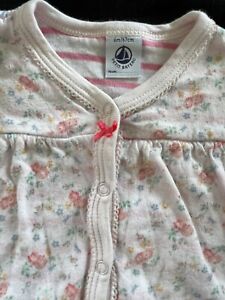 Petit Bateau Pink Floral Pointelle Knit Cotton Snap Front Footie-6Mos 67cm