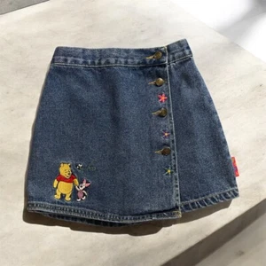 Disney Store Vintage 90s/Y2K Wrap Denim Skort Skirt Winnie The Pooh With Flowers - Picture 1 of 5