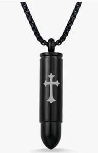 Cross Bullet Memorial Cremation Necklace Pendant Men Women Urn Jewelry for Ashes - Picture 1 of 8