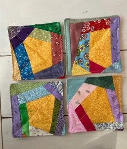 Set Of 4 Patchwork Jar Openers. Handmade. 5” Square Rubber Backing - Picture 1 of 6