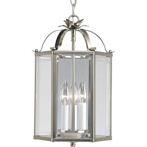 PROGRESS LIGHTING 3-Light Semi-Flush Mount Metal Brushed Nickel Foyer Pendant - Picture 1 of 3