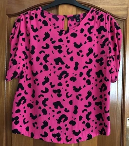 River Island Bright Pink/Black Animal Print Blouse - Size 10 - Picture 1 of 5