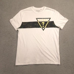Guess Herren Grafik T-Shirt Gr. L weiß Camouflage Streifen Dreieck Logo Baumwolle Tee - Bild 1 von 10
