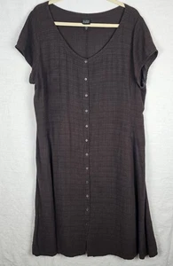 Eileen Fisher XL Kleid Leinenmischung Braun Button Down Kurzarm Midi Struktur - Bild 1 von 6