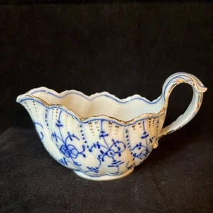 Antique Sontag Maisel Blue Onion Sauce Gravy Pitcher Tettau Germany 5oz Gold 6in - Picture 1 of 19