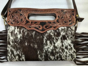 Premium Hair-on Cowhide Fringe Handbag – Boho Western Tote for Women - Picture 1 of 5