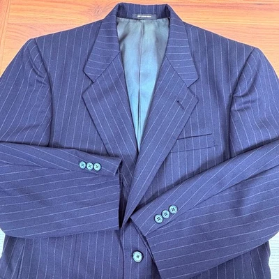 Givenchy Monsieur VTG Navy Blue 42R Wool Pinstripe Two Button Suit Blazer Jacket - Image 1 of 4