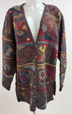 Peruvian Connection 100% Wool Oversized Chunky Knit Cardigan Sweater SZ  L - Image 1 of 4