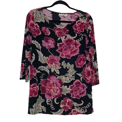 Blusa ajustada Chico's Travelers 1 mediana para mujer talla 8/10 negra floral oscura Foto 1 de 4