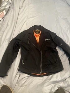 Harley Davidson Jacket Womens Small Black Biker Full Zip Bomber Preowned Nice - Picture 1 of 12