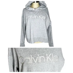 Calvin Klein Performance Sweatshirt Hoodie Womens Size M Grey Cropped Hooded - Picture 1 of 7