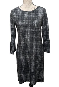 Banana Republic Dress 4 Charcoal White Plaid Sheath Dark Academia Preppy - Picture 1 of 13