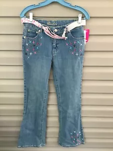 Skechers Embroidered Floral Girls BOHO Jeans Size 14 28" x 28.5" NWT - Picture 1 of 10