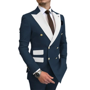 Men's 2 Piece Jacket Pant Suit Modern Fit Two Button Formal Solid Dress Set - Picture 1 of 29
