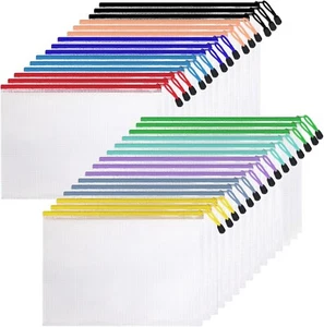 30 Pcs Mesh Zipper Pouch Bags A4 Size Waterproof File Bags with 10 Colors New - Picture 1 of 5