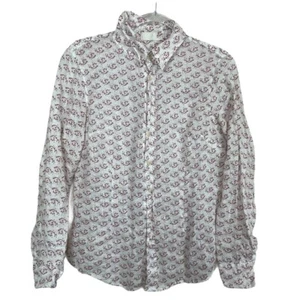 SHIRT Brand USA Linen Long Sleeve Shirt Size S Button Up Pink Cream Paisley - Picture 1 of 8