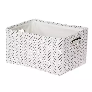 Black and White Lines Canvas Storage Basket with Handles - Picture 1 of 7