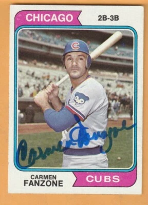 Carmen Fanzone Chicago Cubs AUTO Signed 1974 Topps Central Michigan Chippewas - Image 1 of 2