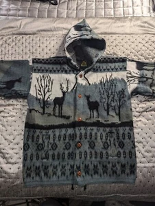 Ruminahui Sweater Mens XL Green Wool Deer Button Up Hooded Cardigan Heavyweight - Picture 1 of 24