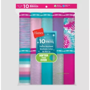 Hanes Girls Sparkle Bikinis 9-Pack, 14, Assorted 9 Pair Only - Picture 1 of 1
