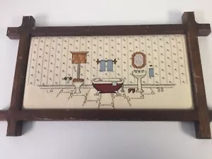 Bathroom Finished Completed Cross Stitch Picture,13 x 9 Framed 1988 Clawfoot Tub - Bild 1 von 8