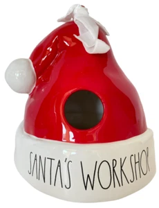 Nuevo Rae Dunn Santa's Workshop Sombrero de Cerámica Roja Navidad Pajarera Decoración - Imagen 1 de 4