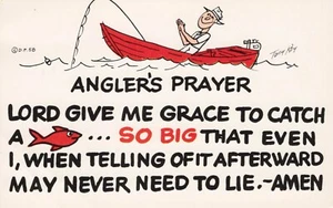 Postcard Angler's Prayer Tony Roay 1958 Wackies - Picture 1 of 2