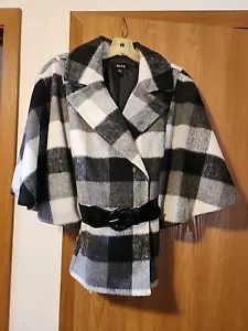 Alyx Women's Cape Jacket Belted Lapel Neck Batwing Sleeves Black Plaid Size XL - Picture 1 of 6