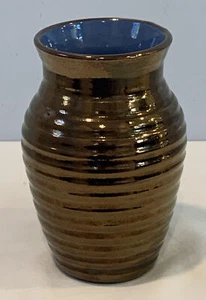 Vintage MCM Creigiau Cardiff Wales 5-1/4" Art Pottery Vase With Metallic Glaze - Picture 1 of 12