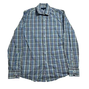 Tommy Hilfiger Shirt Mens 15 Small S Blue Plaid Long Sleeve Button Up Preppy - Picture 1 of 6
