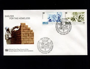 OPC UN 1987 Refugio para personas sin hogar FDC Geneva Sc#154-5 Sello Oficial Unaddre - Imagen 1 de 1