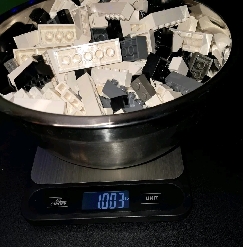 LEGO bricks by the LB-1lb Mix black/white/grey 1x1 thru 1x8 2x2 thru 2x8 washed - Image 1 of 2