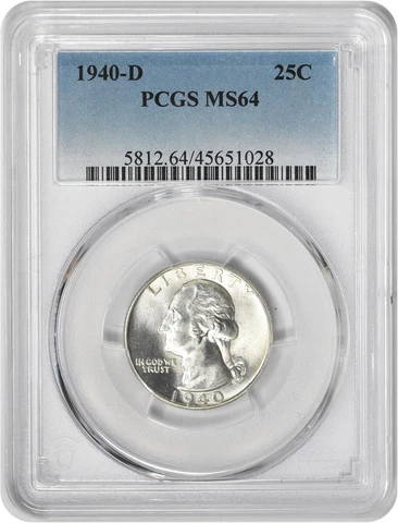 1940-D Washington Silver Quarter MS64 PCGS Cover