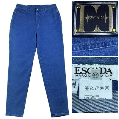 Pantalones de mezclilla cónicos Escada para mujer talla 14 tiro alto elástico logotipo Preppy QuietLuxury Foto 1 de 4