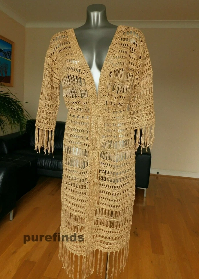 MELISSA ODABASH NAOMI ORO CROCHET CAFTÁN TALLA M REINO UNIDO 10-12 PRECIO DE VENTA SUGERIDO POR EL FABRICANTE 320 £ NUEVO CON ETIQUETAS Foto 1 de 4
