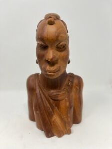 RĘCZNIE RZEŹBIONY Antyczny afrykański drewniany biust - 7,5" WYSOKOŚCI - STAN IDEALNY