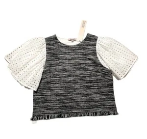Top Badgley Mischka tweed mix media manica taglia M nuovo con etichette - Foto 1 di 5