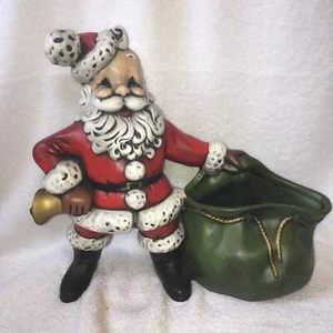 Vtg 1970S Atlantic Mold Ceramic Santa Claus With Bell And Toy Bag Planter/Bowl - Picture 1 of 11