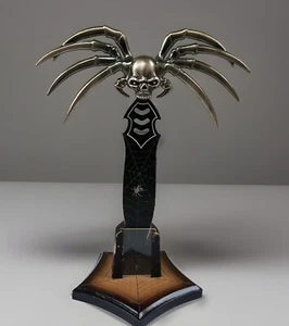 Spider Knife Skull on Stainless w/ Wood Stand 9" - Picture 1 of 7