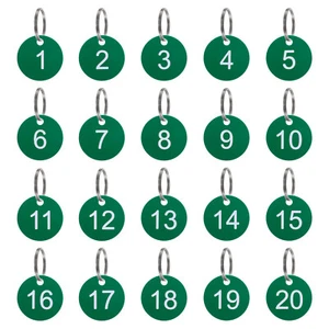 Number Tags 1-20, 20 Pcs 35mm Round Key Tags for House Lockers, Green - Picture 1 of 7