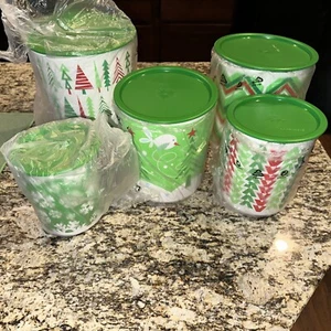 Tupperware Jolly Holiday (set di barattoli natalizi) 5 pezzi Bidoni One Touch - Foto 1 di 6