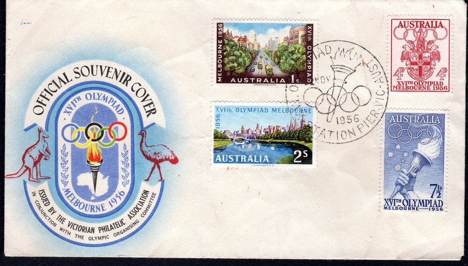 Australia 1956 AVA Melbourne Juegos Olímpicos Antorcha Cubierta Estación Muelle con Pliegues Foto 1 de 1