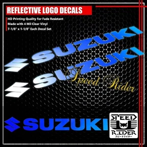 7" LEFT+RIGHT FAIRING/GAS TANK STICKER REFLECTIVE VINYL LOGO DECAL SUZUKI BLUE - Picture 1 of 3