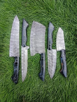 CHEF KNIVES Custom Handmade HAND FORGED DAMASCUS STEEL CHEF KNIFE Set Kitchen Knives