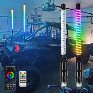 2PCS 1ft COB RGB LED Whip Lights Antenna Chase W/ Remote For Kawasaki KRX1000 - Bild 1 von 14